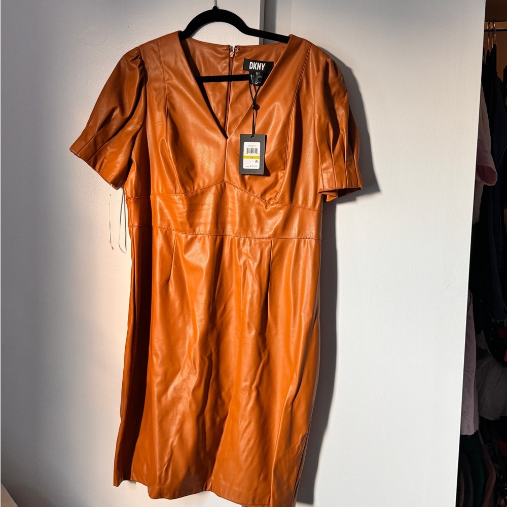 Vegan leather camel color DKNY DRESS